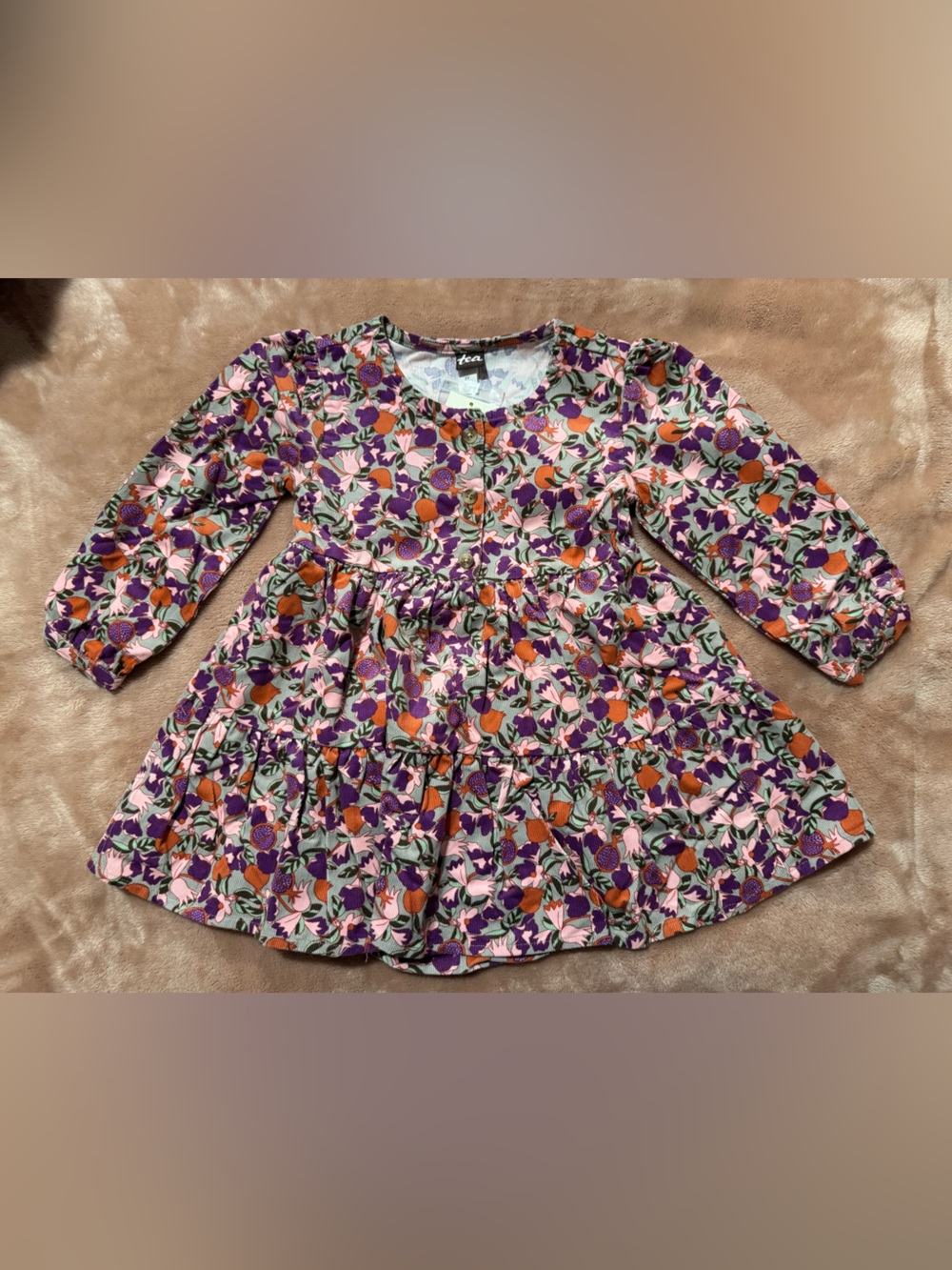 NWT Tea Collection Corduroy Henley Dress with Bloomers, Floral Print, Size 2T